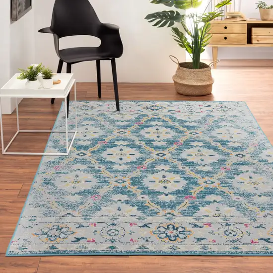 Blue And Gray Floral Stain Resistant Indoor Outdoor Area Rug Photo 7