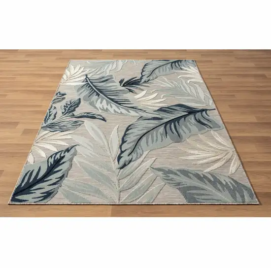 Blue And Gray Floral Stain Resistant Indoor Outdoor Area Rug Photo 1