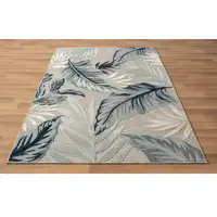 Photo of Blue And Gray Floral Stain Resistant Indoor Outdoor Area Rug