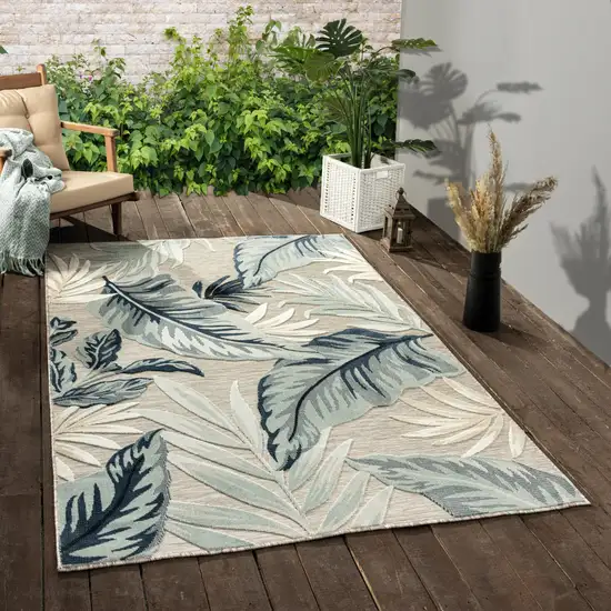 Blue And Gray Floral Stain Resistant Indoor Outdoor Area Rug Photo 9