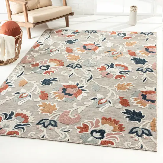 Blue And Gray Floral Stain Resistant Indoor Outdoor Area Rug Photo 8