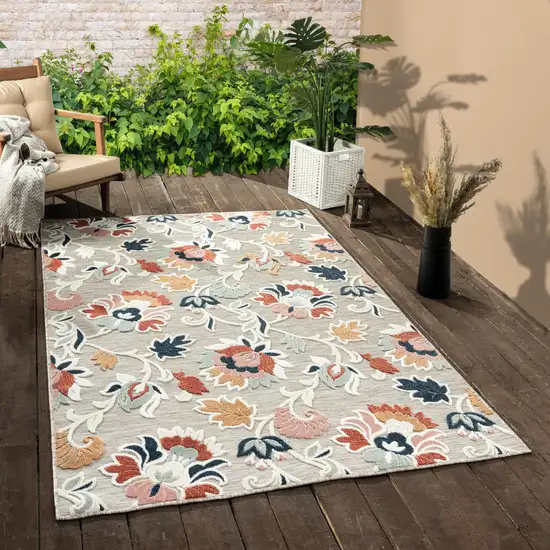 Blue And Gray Floral Stain Resistant Indoor Outdoor Area Rug Photo 9