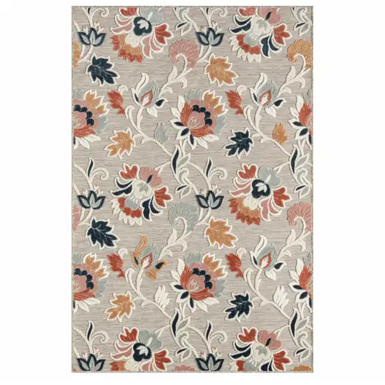 Blue And Gray Floral Stain Resistant Indoor Outdoor Area Rug Photo 1