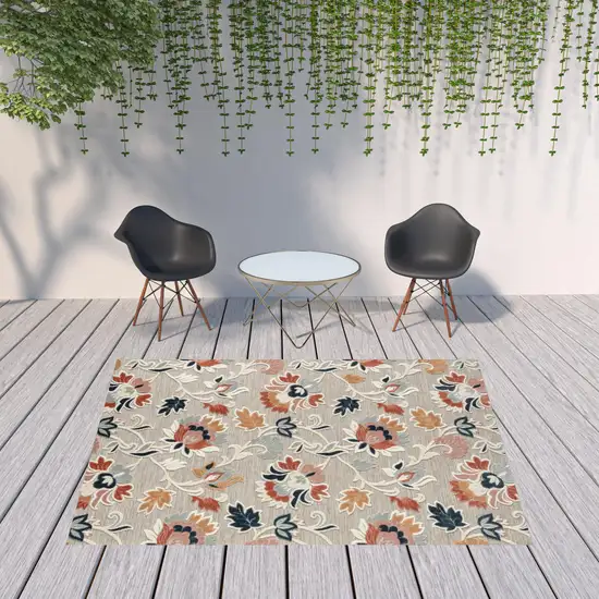 Blue And Gray Floral Stain Resistant Indoor Outdoor Area Rug Photo 2