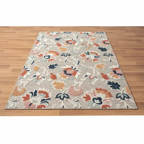 Blue And Gray Floral Stain Resistant Indoor Outdoor Area Rug Photo 7