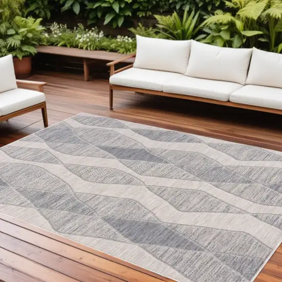 Blue and Gray Geometric Indoor Outdoor Area Rug Photo 1