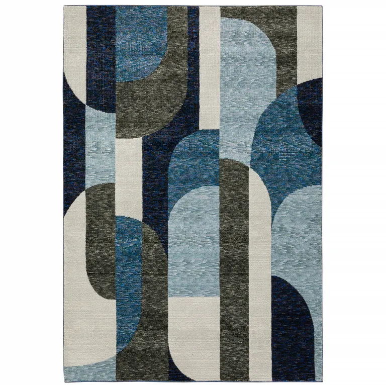 Blue And Gray Geometric Power Loom Area Rug Photo 1