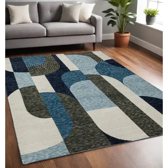 Blue and Gray Geometric Power Loom Area Rug Photo 1