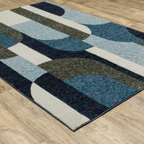 Blue And Gray Geometric Power Loom Area Rug Photo 4