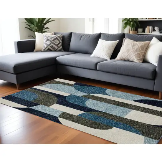 Blue and Gray Geometric Power Loom Area Rug Photo 1