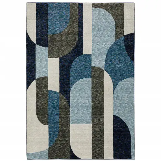 Blue And Gray Geometric Power Loom Area Rug Photo 1