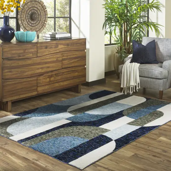 Blue And Gray Geometric Power Loom Area Rug Photo 8