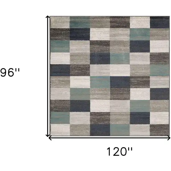 Blue And Gray Geometric Power Loom Stain Resistant Area Rug Photo 6