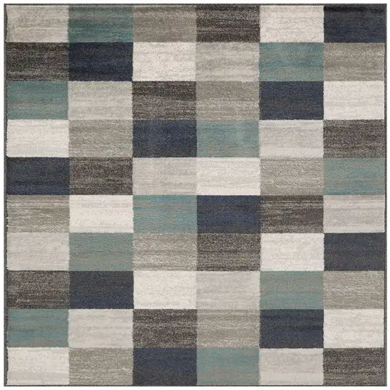 Blue And Gray Geometric Power Loom Stain Resistant Area Rug Photo 1