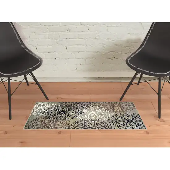 Blue And Gray Medallion Power Loom Stain Resistant Area Rug Photo 7