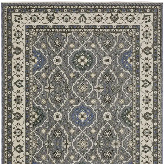 Blue And Gray Oriental Area Rug With Fringe Photo 9