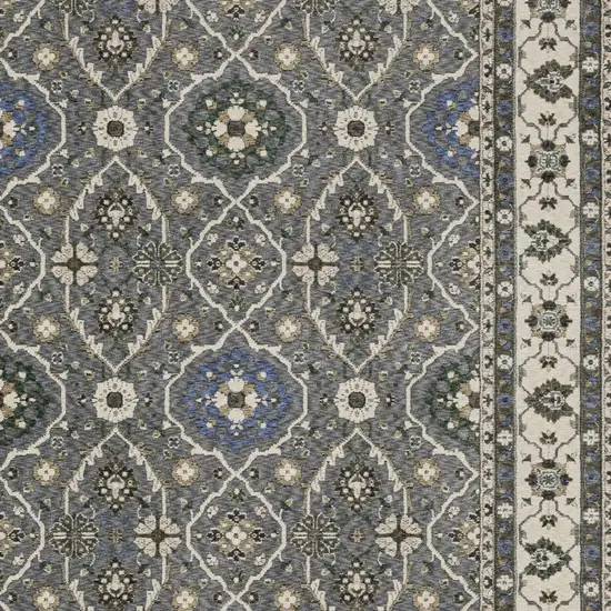 Blue And Gray Oriental Area Rug With Fringe Photo 8