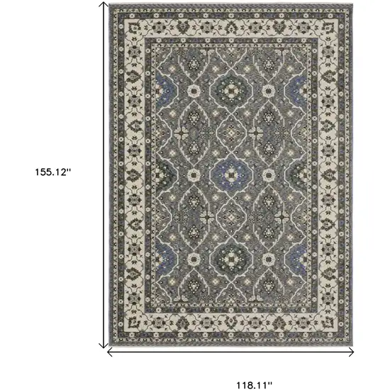 Blue And Gray Oriental Area Rug With Fringe Photo 3