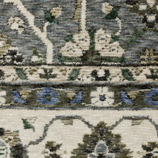 Blue And Gray Oriental Area Rug With Fringe Photo 6