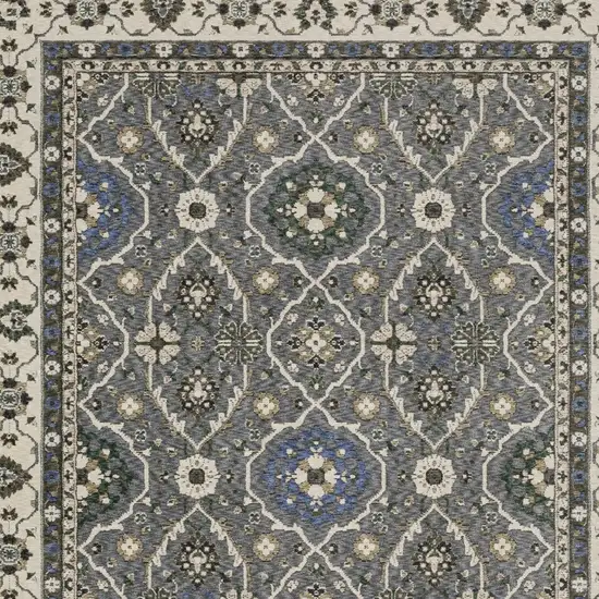 Blue And Gray Oriental Area Rug With Fringe Photo 8