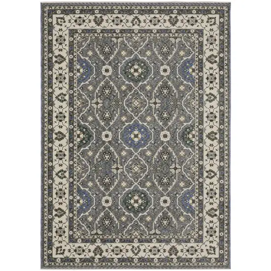 Blue And Gray Oriental Area Rug With Fringe Photo 2