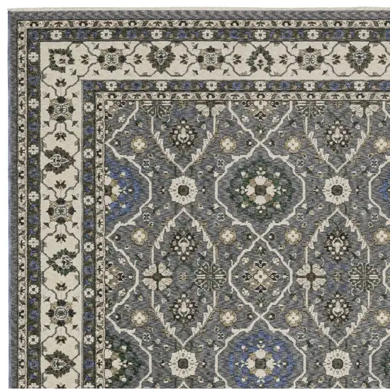 Blue And Gray Oriental Area Rug With Fringe Photo 7