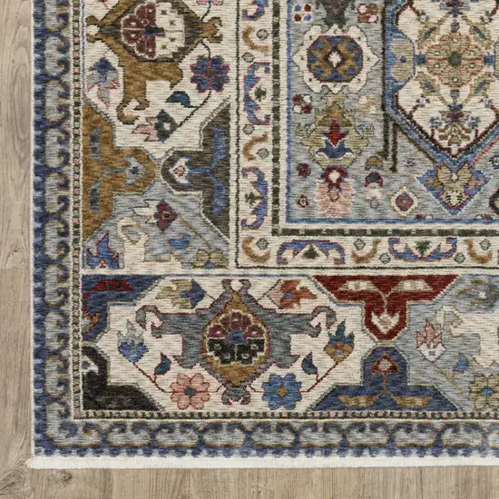 Blue And Gray Oriental Area Rug With Fringe Photo 4