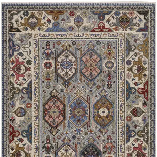 Blue And Gray Oriental Area Rug With Fringe Photo 9