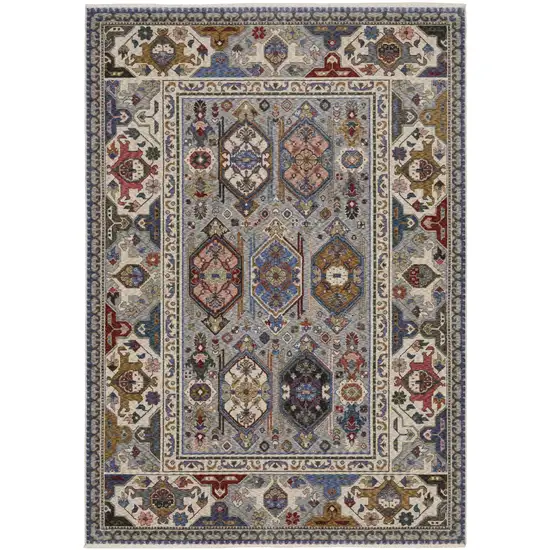 Blue And Gray Oriental Area Rug With Fringe Photo 2