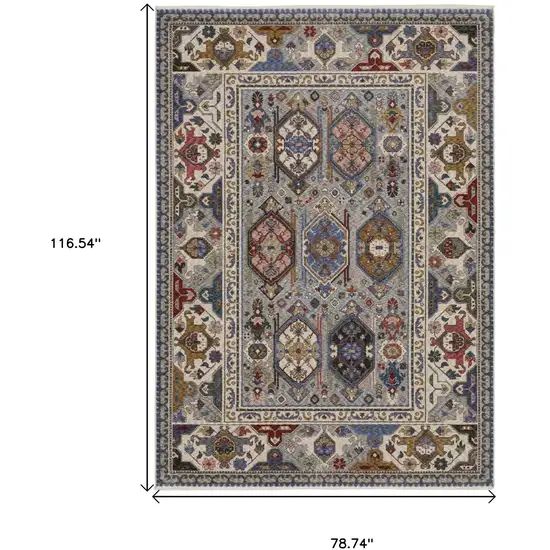 Blue And Gray Oriental Area Rug With Fringe Photo 3