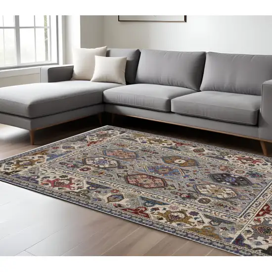 Blue And Gray Oriental Area Rug With Fringe Photo 1