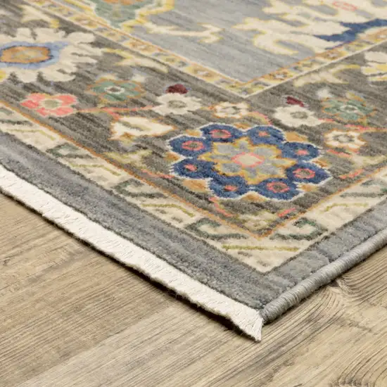 Blue And Gray Oriental Power Loom Runner Rug With Fringe Photo 5