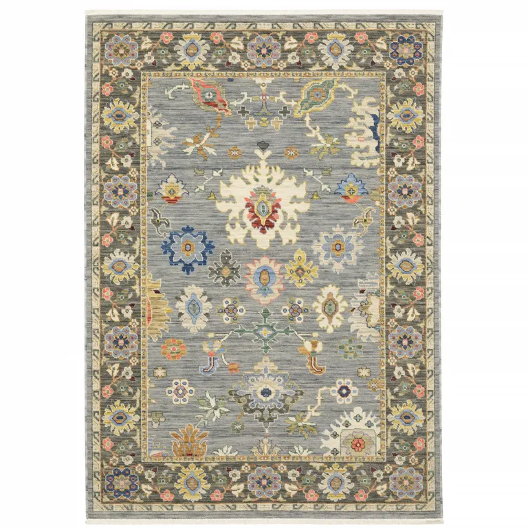 Blue And Gray Oriental Power Loom Runner Rug With Fringe Photo 2