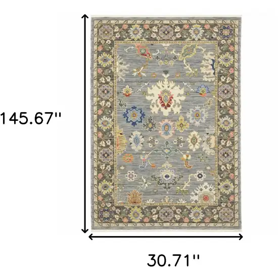 Blue And Gray Oriental Power Loom Runner Rug With Fringe Photo 8