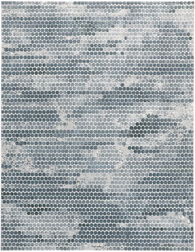 Blue And Gray Polka Dots Distressed Stain Resistant Area Rug Photo 1