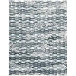 Photo of Blue And Gray Polka Dots Distressed Stain Resistant Area Rug