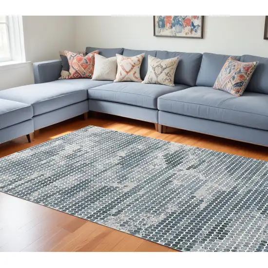 Blue And Gray Polka Dots Distressed Stain Resistant Area Rug Photo 1