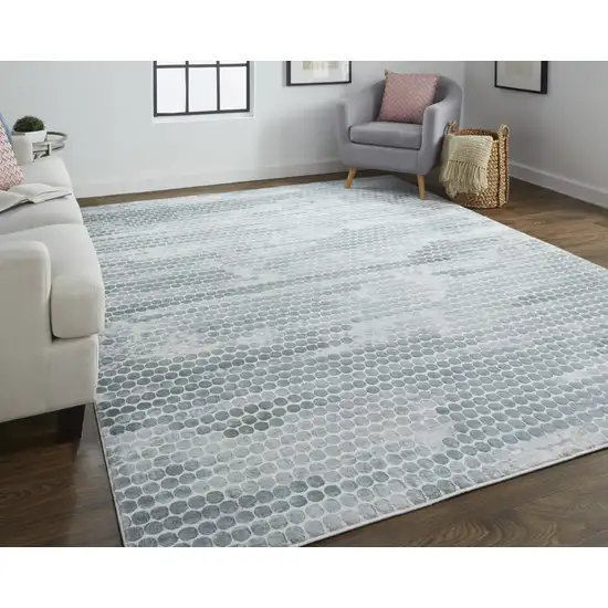 Blue And Gray Polka Dots Distressed Stain Resistant Area Rug Photo 6