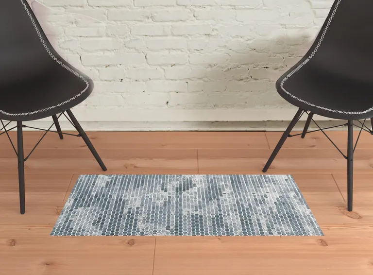 Blue And Gray Polka Dots Distressed Stain Resistant Area Rug Photo 2