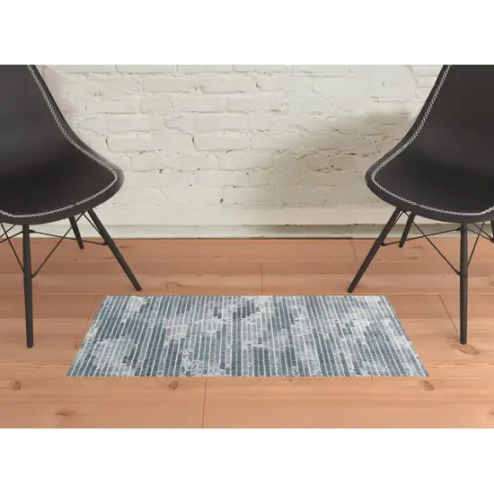 Blue And Gray Polka Dots Distressed Stain Resistant Area Rug Photo 2