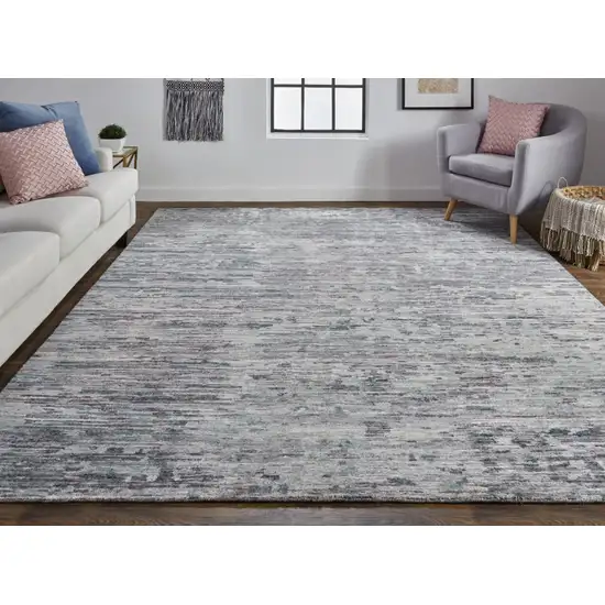 Blue And Gray Wool Abstract Hand Knotted Area Rug Photo 5