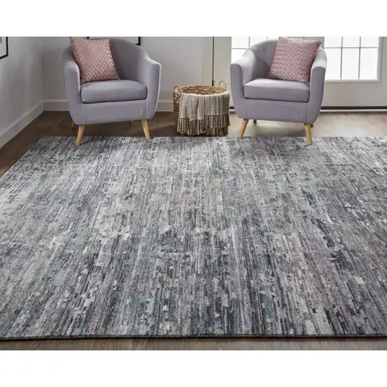 Blue And Gray Wool Abstract Hand Knotted Area Rug Photo 7