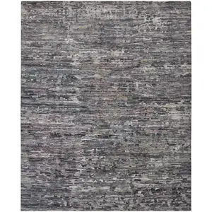 Photo of Blue And Gray Wool Abstract Hand Knotted Area Rug