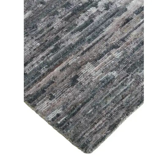 Blue And Gray Wool Abstract Hand Knotted Area Rug Photo 3