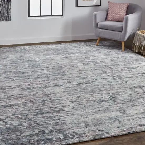 Blue And Gray Wool Abstract Hand Knotted Area Rug Photo 6