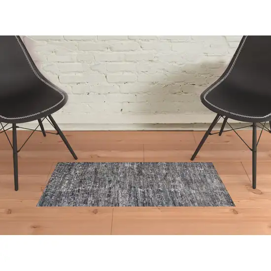 Blue And Gray Wool Abstract Hand Knotted Area Rug Photo 2