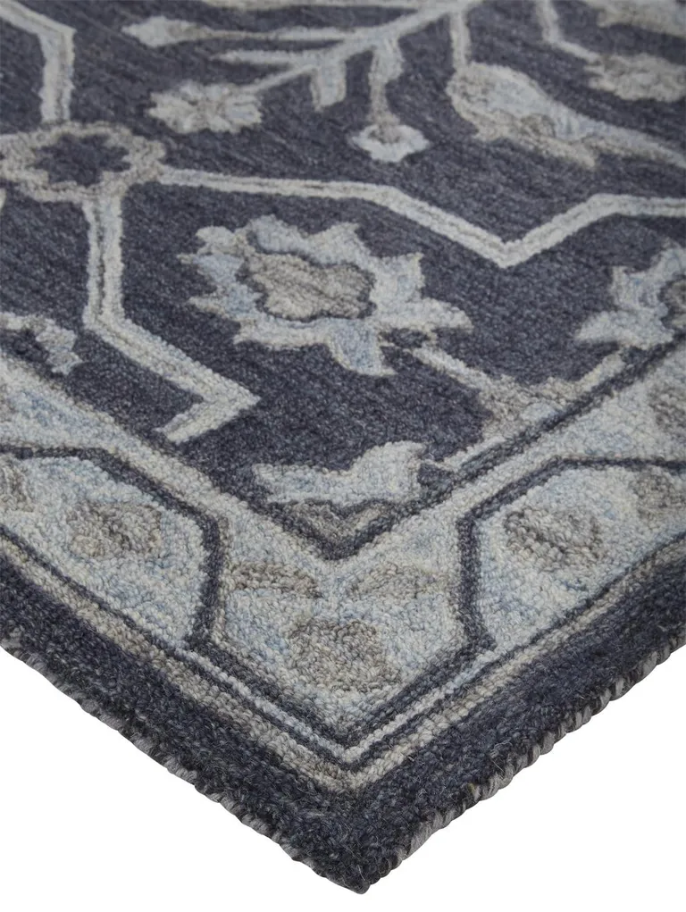 Blue And Gray Wool Floral Tufted Handmade Stain Resistant Area Rug Photo 4