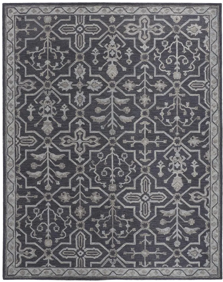 Blue And Gray Wool Floral Tufted Handmade Stain Resistant Area Rug Photo 2