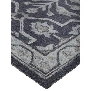 Photo of Blue And Gray Wool Floral Tufted Handmade Stain Resistant Area Rug