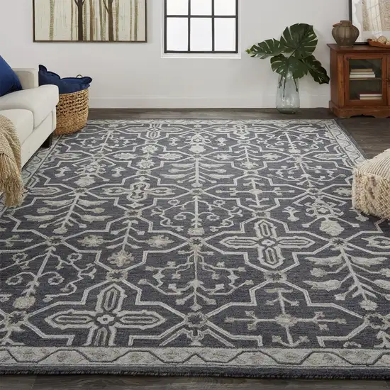 Blue And Gray Wool Floral Tufted Handmade Stain Resistant Area Rug Photo 6